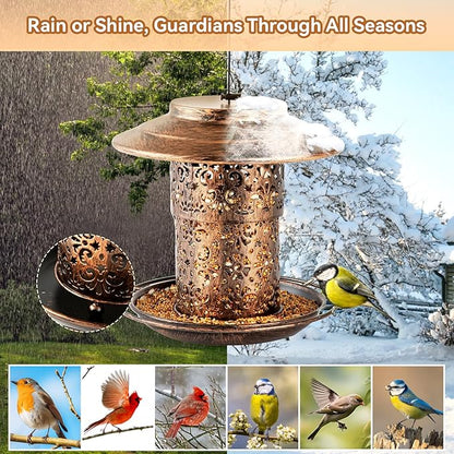 Metal Bird Feeders for Outdoors Hanging, Weather Resistant Wild Bird Feeder with 360 Degree Feeding Tray (Copper)