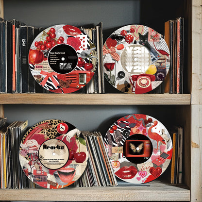 DOODLREAM 4PCS Y2K Aesthetic Vinyl Record Wall Decor 12" Hippy Red Retro Wall Art Posters for Room Aesthetic, Collage Art Retro Record Decor for Music Party Studio Living Room DIY Craft Project