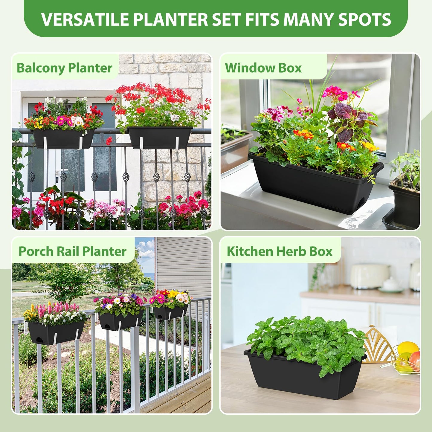 OYEAL Raised Garden Bed 32" Tall Elevated Planter Boxes with Trellis & Railing Planter Box Outdoor 4 Pack Hanging Balcony Planters