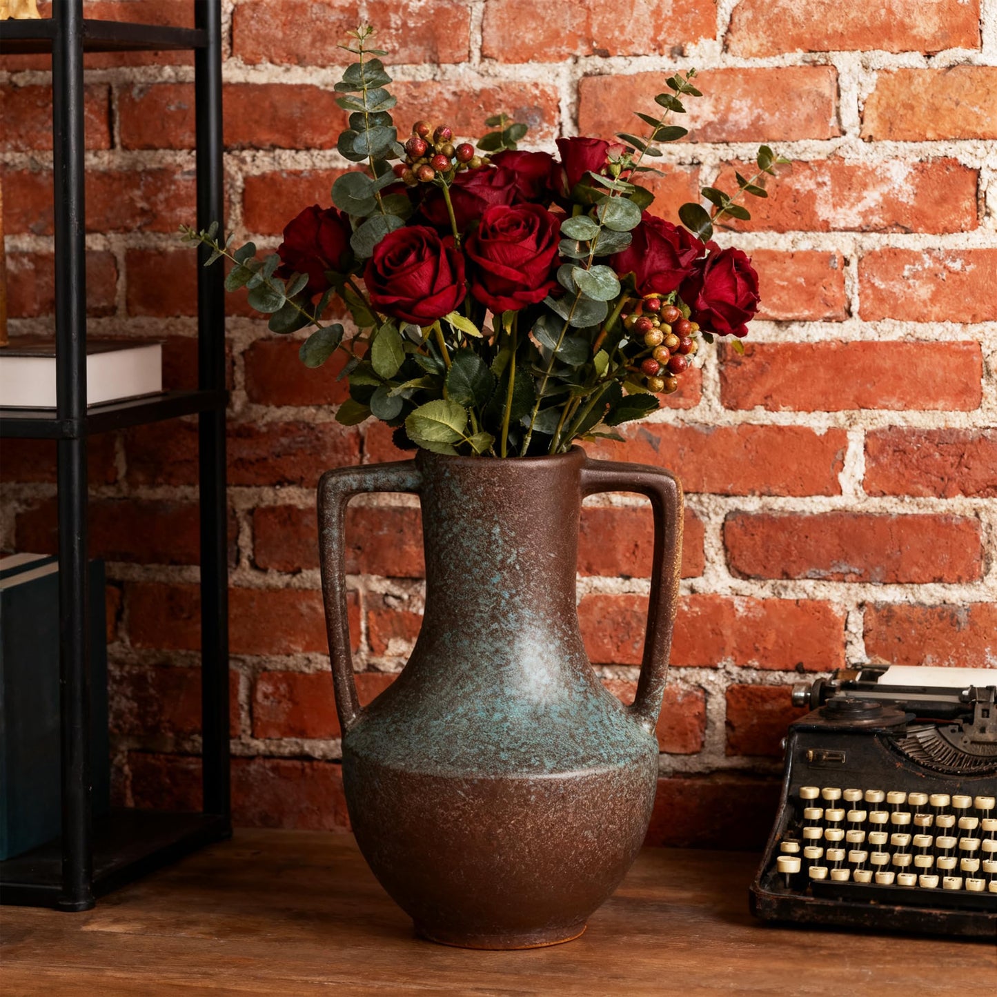 ArtCachet Ceramic Flower Vase with Handles,7.8" Tall Vase for Centerpieces,Large Decorative Terracotta Vases, Farmhouse Rustic Pottery Vase for Home Decor Living Room,Table,Shelf or Mantel