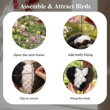 Handmade Alpaca Fiber Nesting Heart – Soft Natural Holder for Wild Birds, Garden Trees, Winter Shelter & Bird Lover Gift