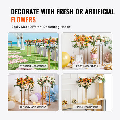 Happybuy 4PCS Gold Metal Column Wedding Flower Stand, 23.6-inch High with Metal Laminate, Cylindrical Vase Geometric Centerpiece Display Stands for Event, Reception & Party Decoration