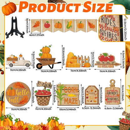 BBTO Set of 15 Fall Tiered Tray Decor Pumpkins Farmhouse Decor Autumn Maple Leaf Thanksgiving Table Centerpieces Harvest Wood Blocks Signs for Home(Harvest Style)