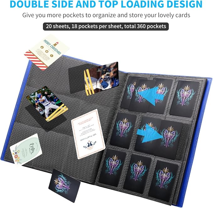 Card Binder, Upgraded 9 Pockets Trading Card Collection Binder for Cards, 360 Card Book Holder Album for Yugioh, MTG, TCG, Magic, Sports Cards - Blue