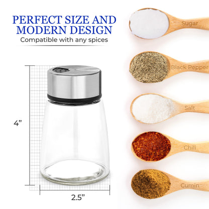Salt and Pepper Shakers Set with Adjustable Pour Holes - Stainless Steel Spice Dispenser - Perfect for Pink Himalayan, Table Salt, Black and White Pepper
