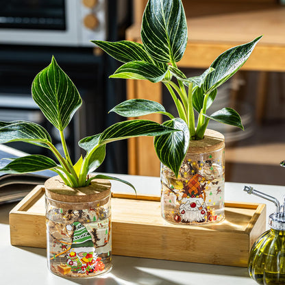 Christmas Vases, 2 Sizes Propagation Jars with Christmas Decorations Patterns, Desktop Glass Hydroponic Planter for Plant Cuttings, for Plant Lovers (6)