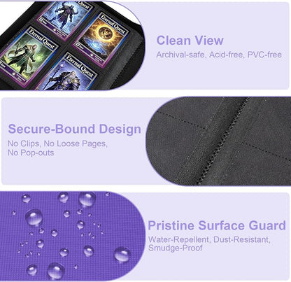 BYSTER 4 Pocket Card Binder, Premium PU Trading Card Binder with Zipper, 160 Capacity Side-Loading Binder for TCG, MTG, Sports Cards, Game Cards, Purple
