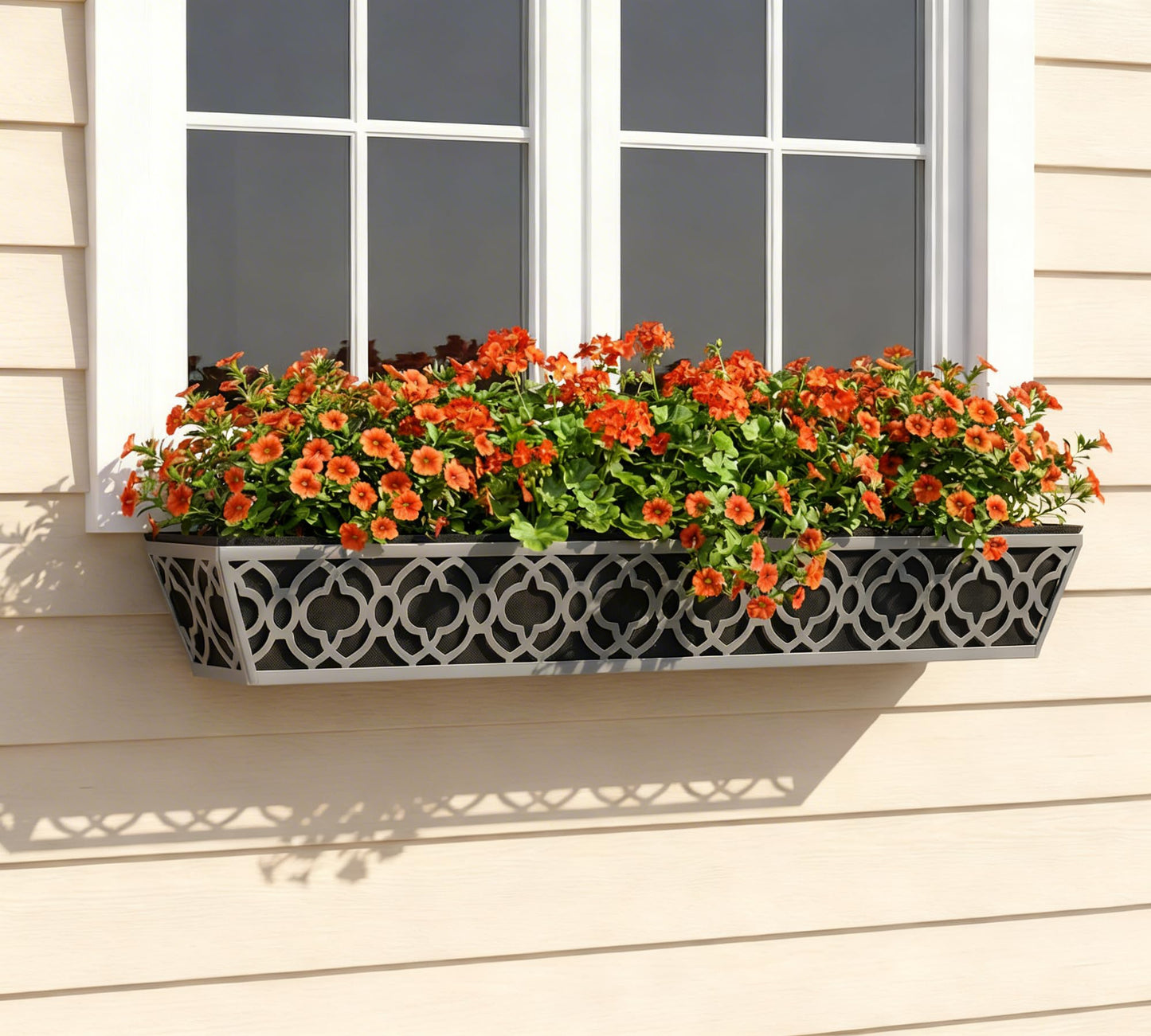 Y&M 4Pcs 36'' Railing Planter Box Set with Adjustable Brackets, Large Hanging Window Boxes for Fence, Deck, Balcony, and Garden, Gray Metal Frame with Black Nonwoven Fabric Liner