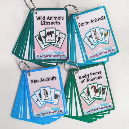 Zwttey Wild/Farm/Sea Animals Body Parts Learning English Flash Cards Kids Montessori Toys Baby Cards Child Pocket Card Pre-Kindergarten
