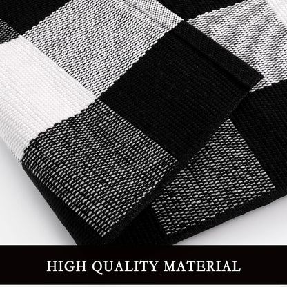 YINMEIJU Buffalo Plaid Rug 3'x5' Black and White Checkered Rug Front Door Mat Outdoor Cotton Washable Front Porch Rug Layered Doormats for Front Porch/Farmhouse/Entryway