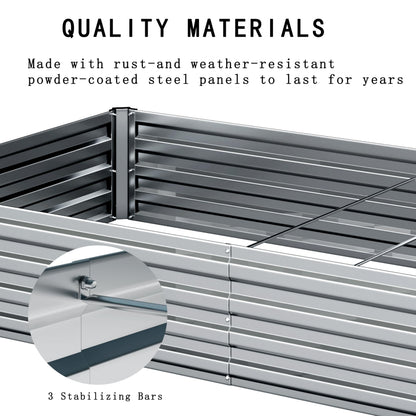 ZUNUDA 8×2×1FT(2PCS) Galvanized Raised Garden Bed Kit Metal Planter Boxes，Large Outdoor Planters Garden for Planting Vegetables,Flowers,Herbs -Silver