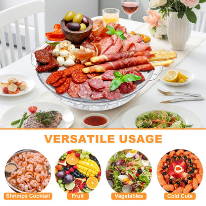 3-Pack 11.8" Chilled Serving Tray for Parties with Ice Underneath & 10 Forks – Cold Platter for Fruit, Veggies, Seafood, Shrimp Cocktail, Appetizers – Buffet, Picnic, Outdoor Party Keep food Cold Dish