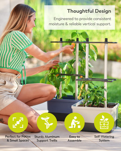 BUZZY Seeds Charly Chili Self-Watering Planter with Vertical Trellis – 1.2 Gal Reservoir, Large Capacity Planter for Chili Peppers, Bell Peppers & Eggplants (Blue)