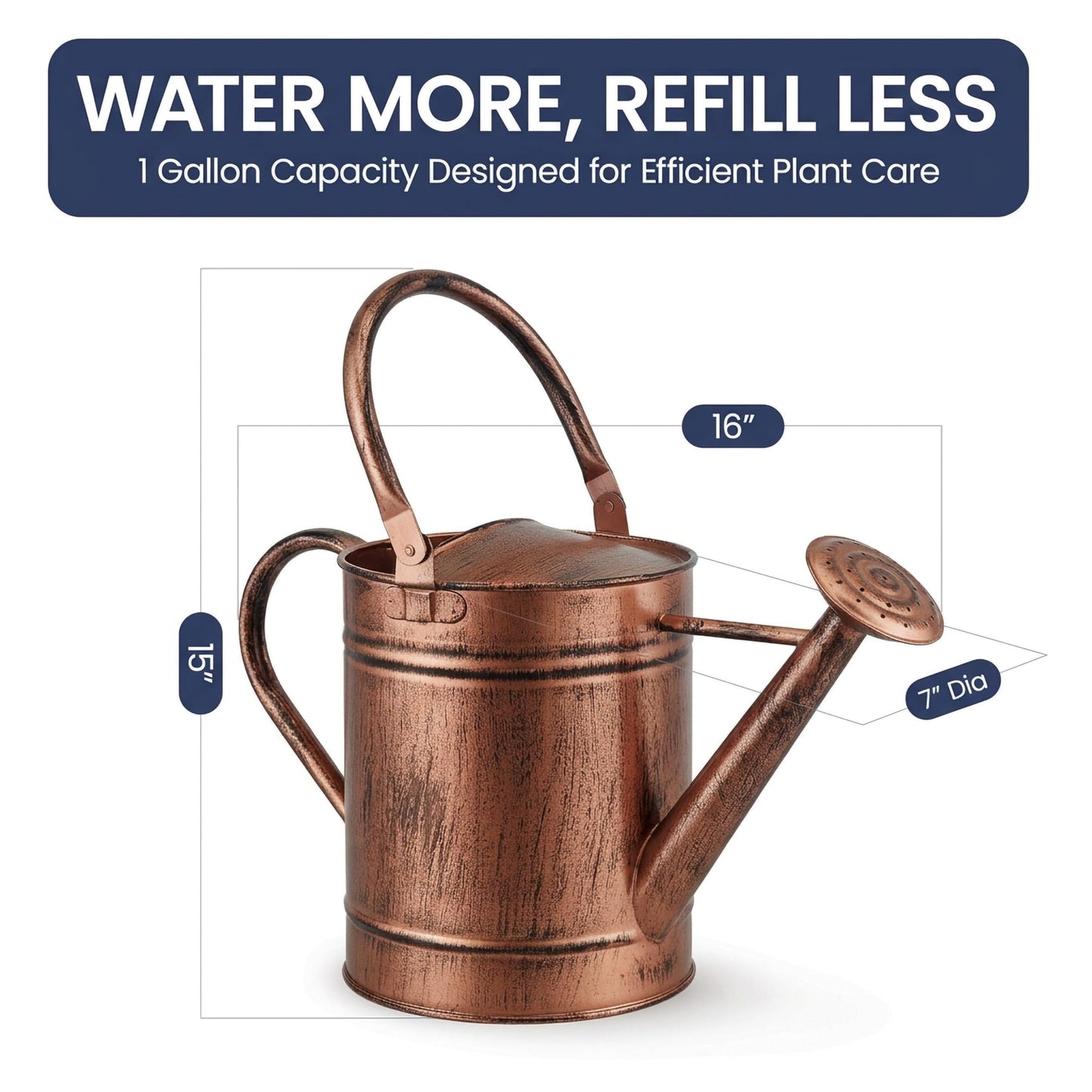 Gardenised 1 Gallon Galvanized Metal Watering Can with Removable Long Spout & Sprinkler Head for Indoor & Outdoor Use Ideal for Garden Flowers Potted Plants Houseplants Modern Home Accessories, Copper