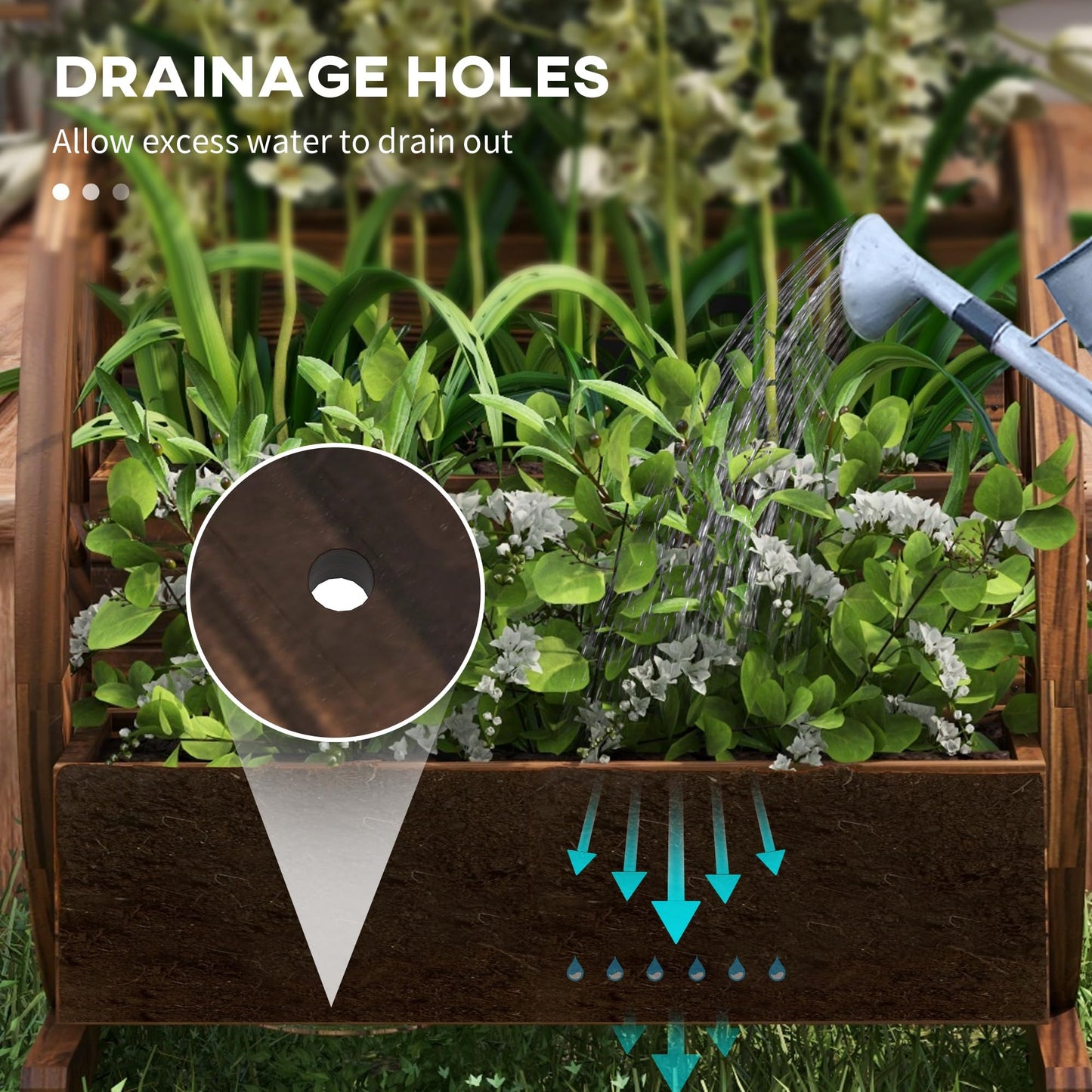 Outdoor Planter,Wooden Wagon Planter Box,3 Tier Raised Garden Bed,for Vegetables Flowers Herbs
