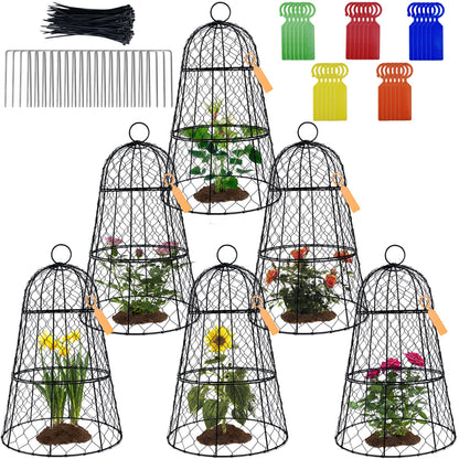 6 Pack 11.4" D x 17.7" H Garden Cloches for Plants,Rustproof Chicken Wire Cloches Flip-Top Design,Upgraded Triple Combination,Plant Protectors from Animals,Ideal for Outdoor Plant Protection