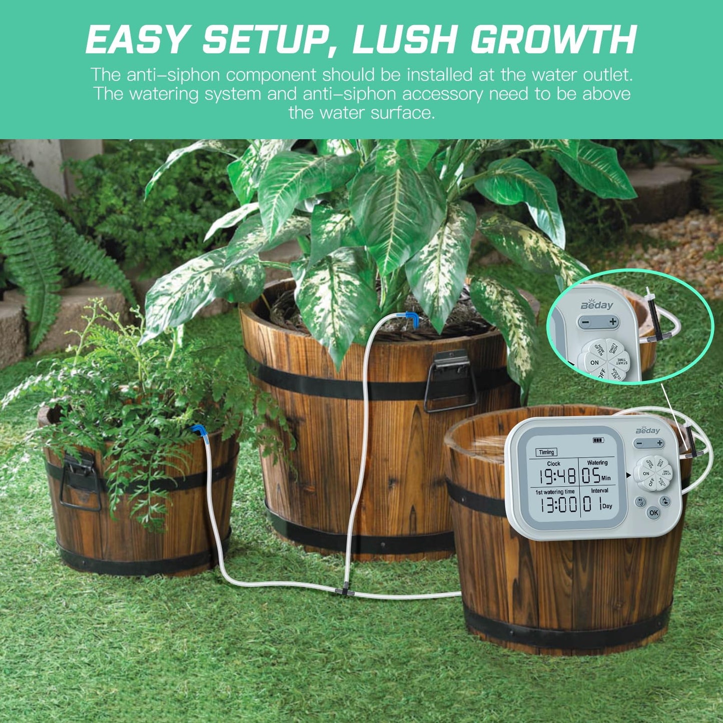 Automatic Drip Irrigation System for Indoor Plants, 2026 Automatic Plant Waterer for 15 Potted Plants Watering with Anti-Siphon and Humidity Mode, Timer, Rechargeable Vacation Self-Watering Pump