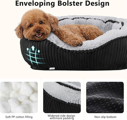 Dog Beds for Small Medium Large Dogs & Cats. Washable Pet Bed, Orthopedic Dog Sofa Bed, Soft Calming Sleeping Warming Puppy Bed (Black, Medium-(25’’x 21’’x 8’’))