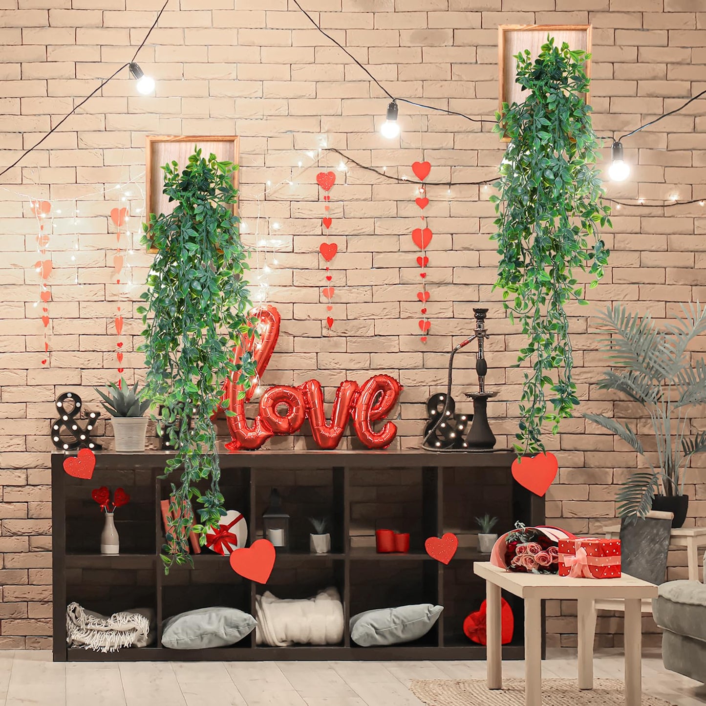 Briwooody 2 Pack Artificial Hanging Plants with Wooden Frames Home Fake Hanging Mandala Leaves Greenery Plants Mandala Vine Supplies for Wall Living Room Decor Bathroom Shelf Indoor