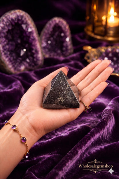 GEMSCITE Larvikite Pyramid Crystal Healing Stones - 2" Great Pyramid Figurine of Natural Stone for Meditation, Reiki, Chakra Balancing, Handcrafted