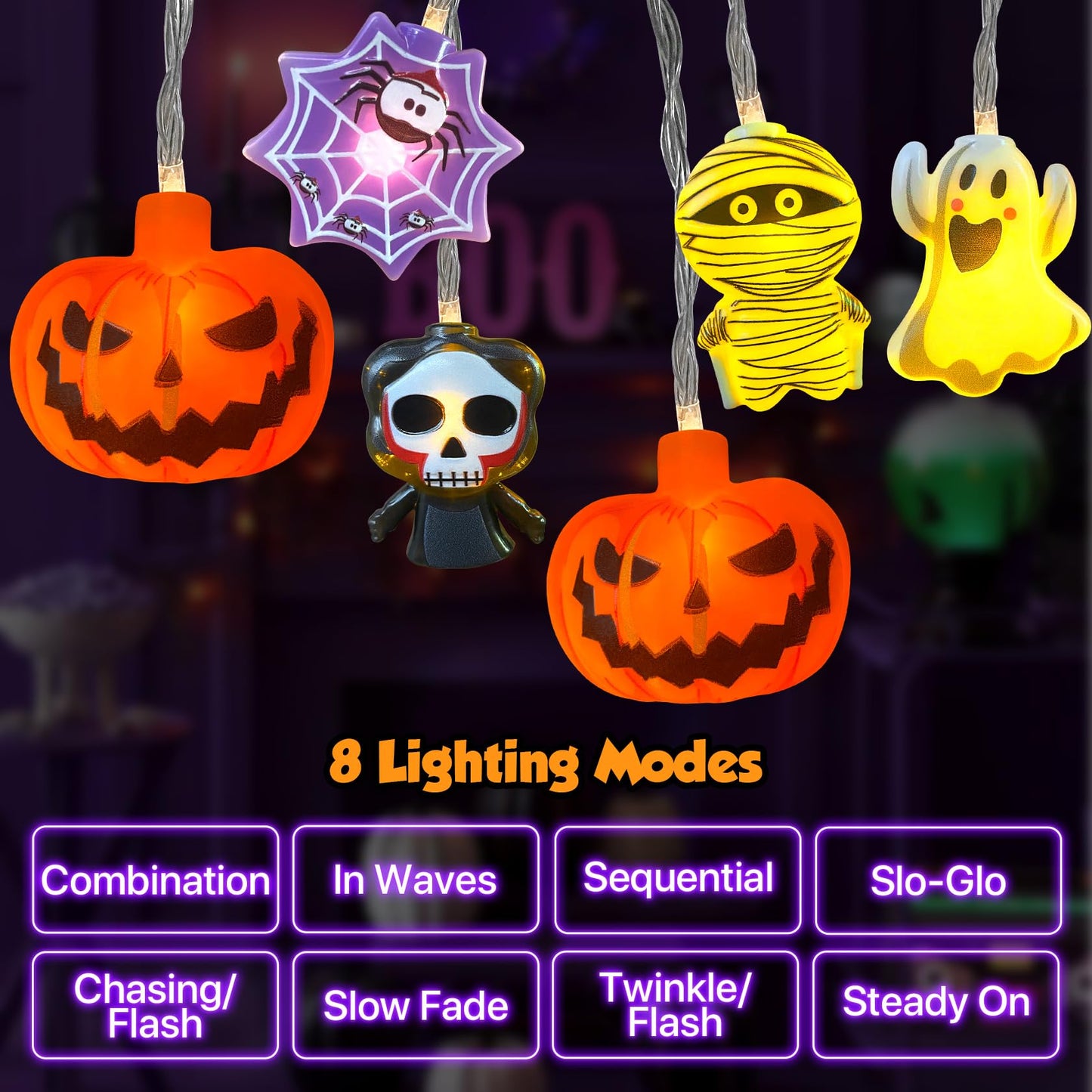 LUTW Halloween Lights Decorations, 10Ft 20 LED Halloween Lights Battery Operated with Timer Waterproof, 8 Lighting Modes, Cute Halloween's String Light for Indoor Outdoor Window Porch Decor