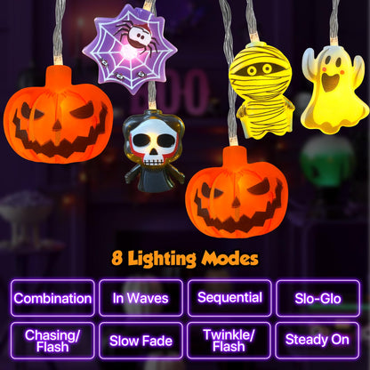LUTW Halloween Lights Decorations, 10Ft 20 LED Halloween Lights Battery Operated with Timer Waterproof, 8 Lighting Modes, Cute Halloween's String Light for Indoor Outdoor Window Porch Decor