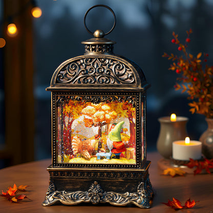 Fall Decor Snow Globe Lantern, Thanksgiving Decoration Swirling Glitter Gnome Snow Globe with Turkey, Harvest Day Gifts, Home Fall Halloween Decor