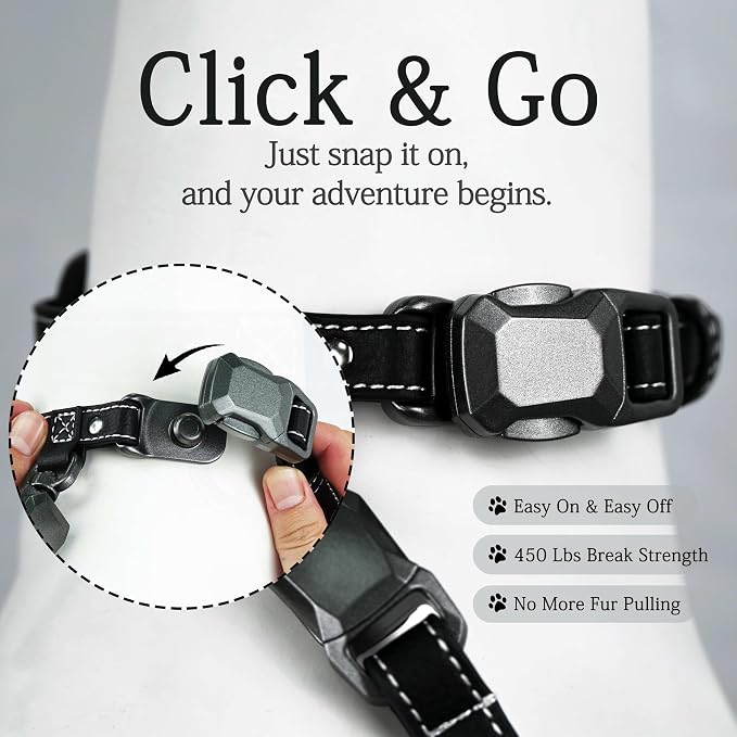 MagEase Dog Collar with 4FT Leash | Adjustable | Anti-Wrinkle, Bite & Stain-Resistant Leather | Soft & Skin-Friendly | 450LB Escape-Proof Magnetic Buckle (Black, Medium)