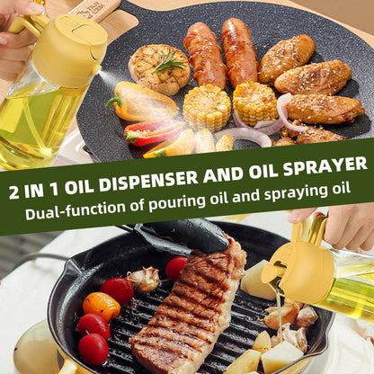 Oil Dispenser for Kitchen, 2 in 1 Olive Oil Sprayer, Olive Oil Dispenser Spray Bottle with Brush, Oil Sprayer for Cooking for Air Fryer, Barbecue, Salad 16oz/470ml (Black)