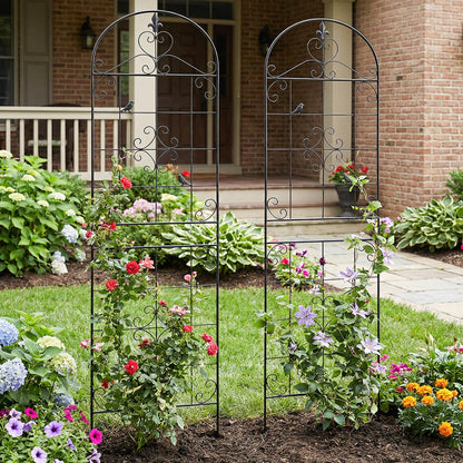Garden Trellis for Climbing Plants Outdoor, Maidapulu 2 Pack 70.8x19.6 Inch Black Metal Trellis - Rustproof Lattice Support Panel with Easy Assembly for Roses, Clematis, Cucumbers, Vegetable Garden