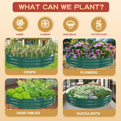 zbzbml Durable Round Galvanized Steel Raised Garden Bed for Planting,Round Galvanized Steel Fire Ring/Fir Pit for Outdoor- 6×6×1FT,0.8MM Thick (Dark Green, 72 ins Diameter x 12 ins high)