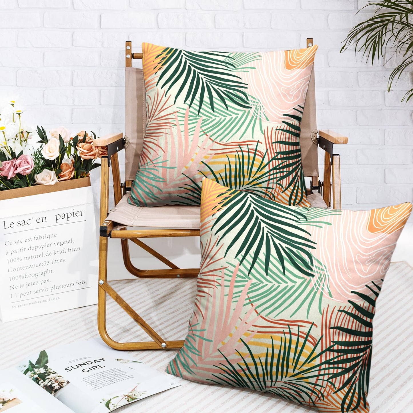 Kwlegh Colorful Abstract Pillow Covers Pink Green Tropical Palm Tree Leaves Throw Pillow Covers Modern Art Pillowcase 18x18 Set of 2 Neutral Cushion Case for Indoor Outdoor Couch Sofa