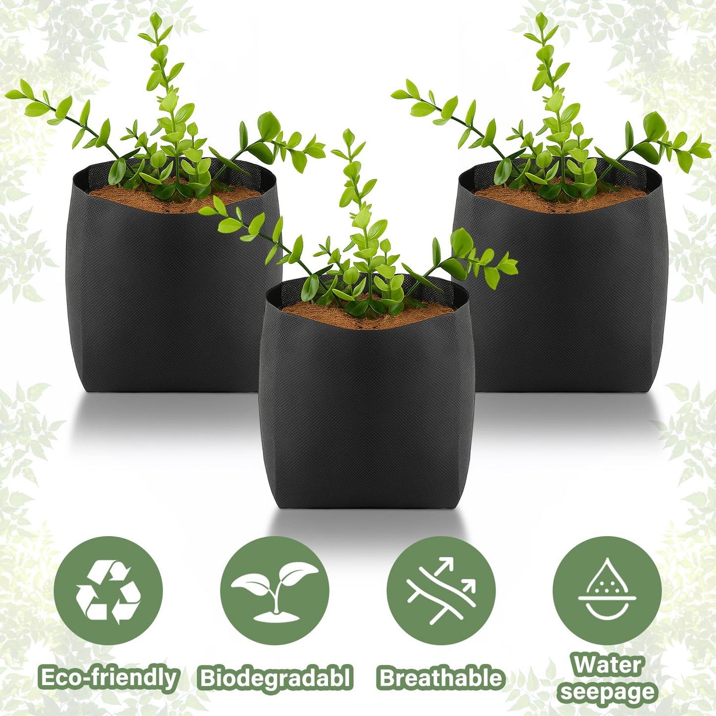 Amylove 100 Pcs Nursery Growing Bags, 8.2 x 4.9 Inches Non-Woven Fabric Growing Bags, Biodegradable Plant Pots Seedling Plant Start Pouches for Vegetables Flower Fruit Home Garden Greenhouse Supplies