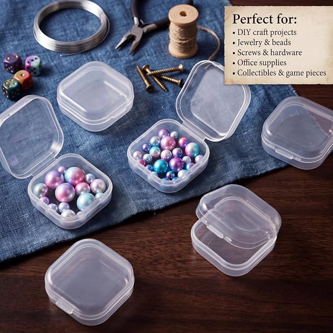 Jetec 6 Pieces Mini Plastic Clear Beads Storage Containers Box for Collecting Small Items, Beads, Jewelry, Business Cards, Game Pieces, Crafts (1.4 x 1.4 x 0.7 Inch)
