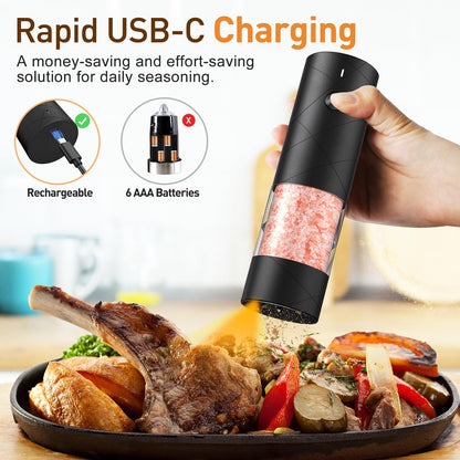 Rechargeable Electric Salt and Pepper Grinder Set, Automatic Salt and Pepper Shakers, Adjustable Coarseness Pepper Grinder with Led Kitchen and Home Appliances Gifts for Women(Blackwhite)
