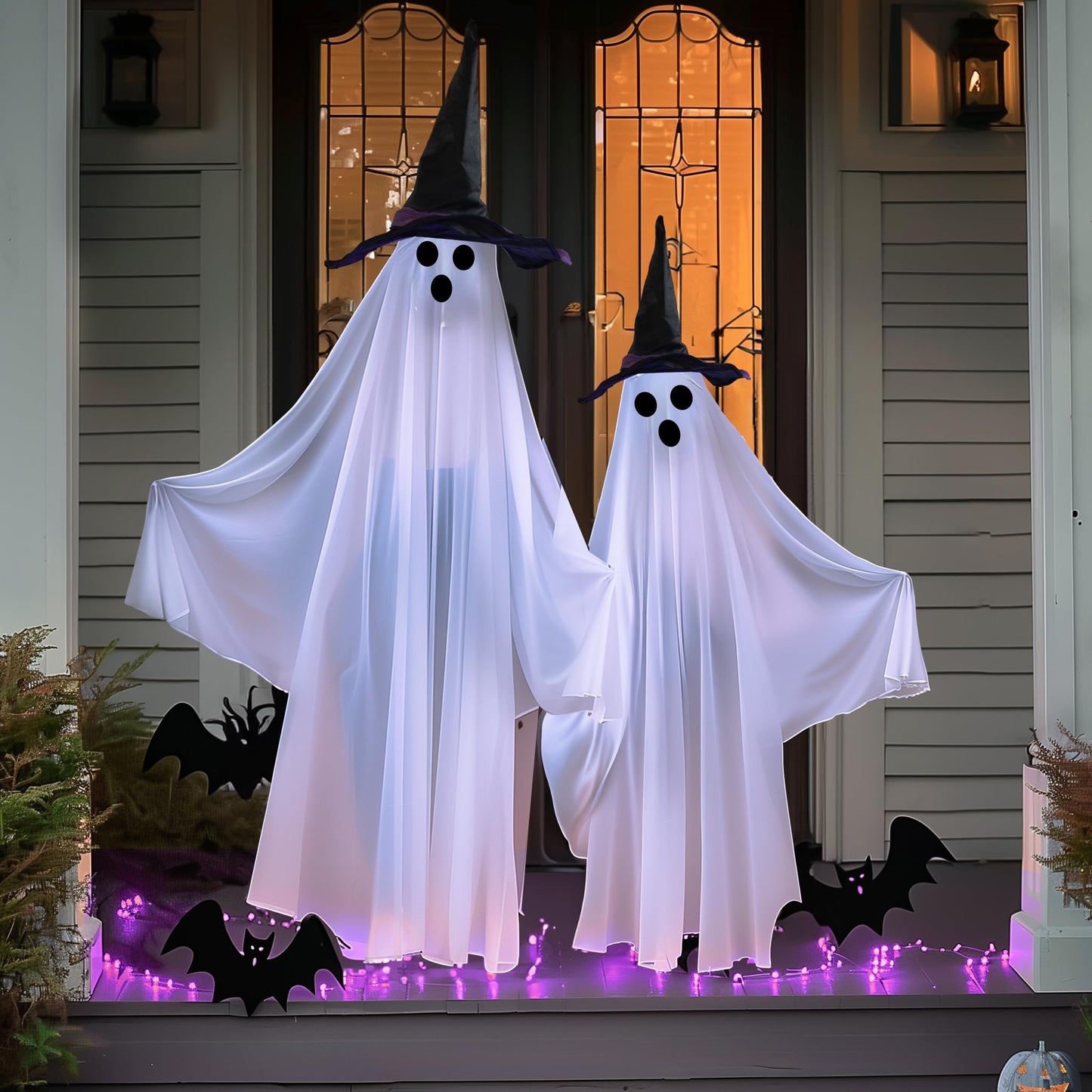 Hourleey Halloween Decorations Outdoor, 2 Pack Standing Lighted up Spooky Ghosts Halloween Decor Indoor for Porches Yard Party Lawn