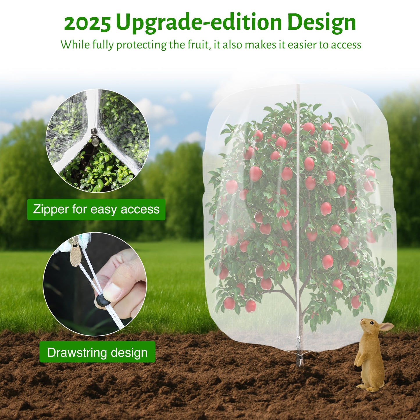3pcs Fruit Tree Netting with Zipper and Drawstring,2.62 * 3.28 Ft Bird Garden Netting for Garden Protection,Cover for Blueberry Tomato Strawberry and Plants Protection from Insect Squirrels Birds