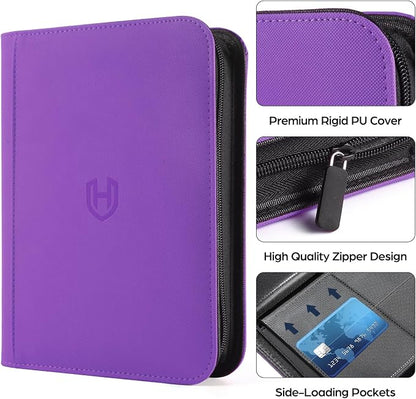 Card Binder 4 Pocket with Zipper, 288 Pockets Trading Card Holder Book, Premium PU Cover Zip Folder Binder, Side Loading Carrying Case Binder Album for TCG, MTG, Sports Cards, Game Cards