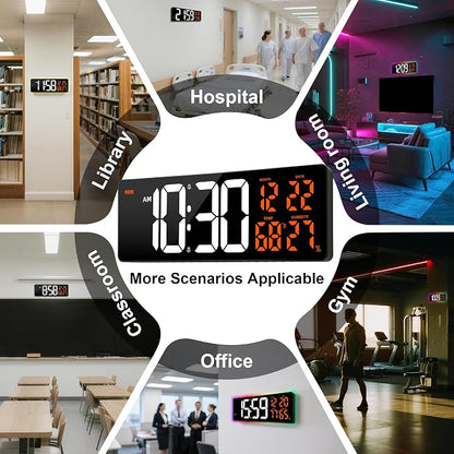 17.3" Large Digital Wall Clock Timer Alarm Clock with 8 Color Night Light | Led Large Display Mount Clock with Jumbo Number, Auto-Dimming/DST, for Classroom Living Room Gym Gift for Senior Mom Dad