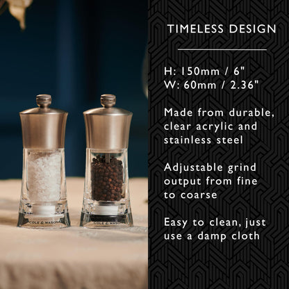 Cole & Mason Bromley Salt Mill, 6" - Salt Grinder with Ultra-Sharp Grinding Mechanism - Flavor-Enhancing Salt Shaker - Refillable Mill with Adjustable Grinding - Acrylic, Salt Mill