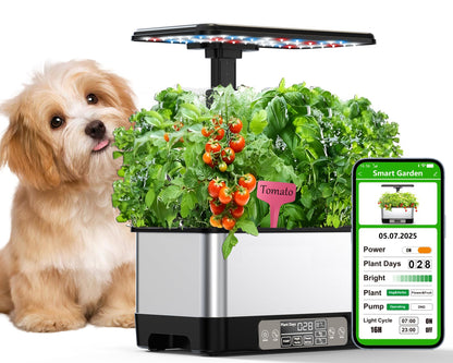 Hydroponics Growing System Indoor Garden, Smart Indoor Herb Garden with Grow Light, in Door Gardening System 8 Pods, APP & WiFi Control, Auto Timer, Quiet Pump, Stainless, Gift for Women Mom, Black