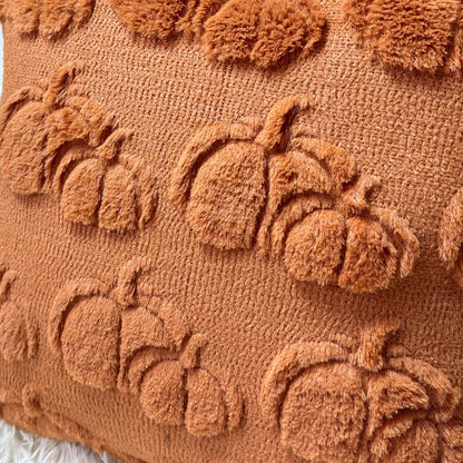Booque Valley Fall Decorative Pillow Covers Set of 2 Soft Fluffy Faux Fur Wool Rust Pumpkin Throw Pillowcases for Autumn Halloween Farmhouse Home Decor, 20 x 20 inch, Terracotta