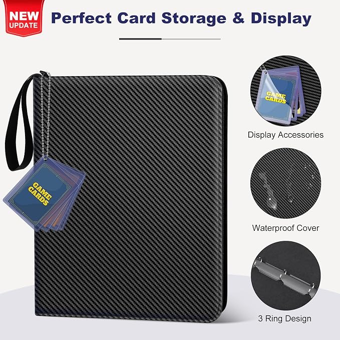 Mlikero 4 Pocket Trading Card Binder with Card Display Design, 440 Double Sided Pockets, Premium Sports Card Binder Compatible with MTG, TCG, Baseball Cards (Black)