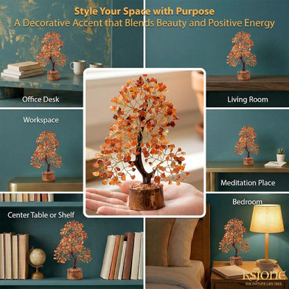 KSJONE Carnelian Crystal Tree of Life Handmade Feng Shui Bonsai Crystal Healing Money Tree | Boho Decor | Home Decor Trees for Positive Energy, Money, Good Luck Birthday Gifts for Women, Mom