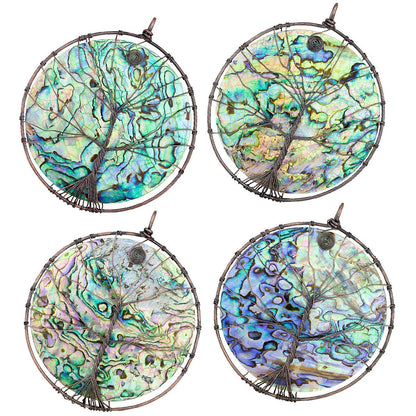 rockcloud Abalone Shell Tree of Life Christmas Ornament with Titanium Coated Crystals Points Pendant Hanging Tree Ornament for Window Wedding Home Decor, Yellow & Purple