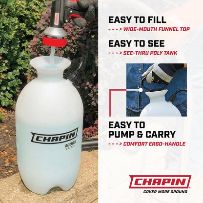 Chapin 20006 Pump Sprayer, 3‑Gallon, Lawn & Garden, Translucent Poly Tank, Funnel‑Top, SureSpray, Adjustable Cone Nozzle & 34" Hose for Fertilizer, Weed & Pest Application