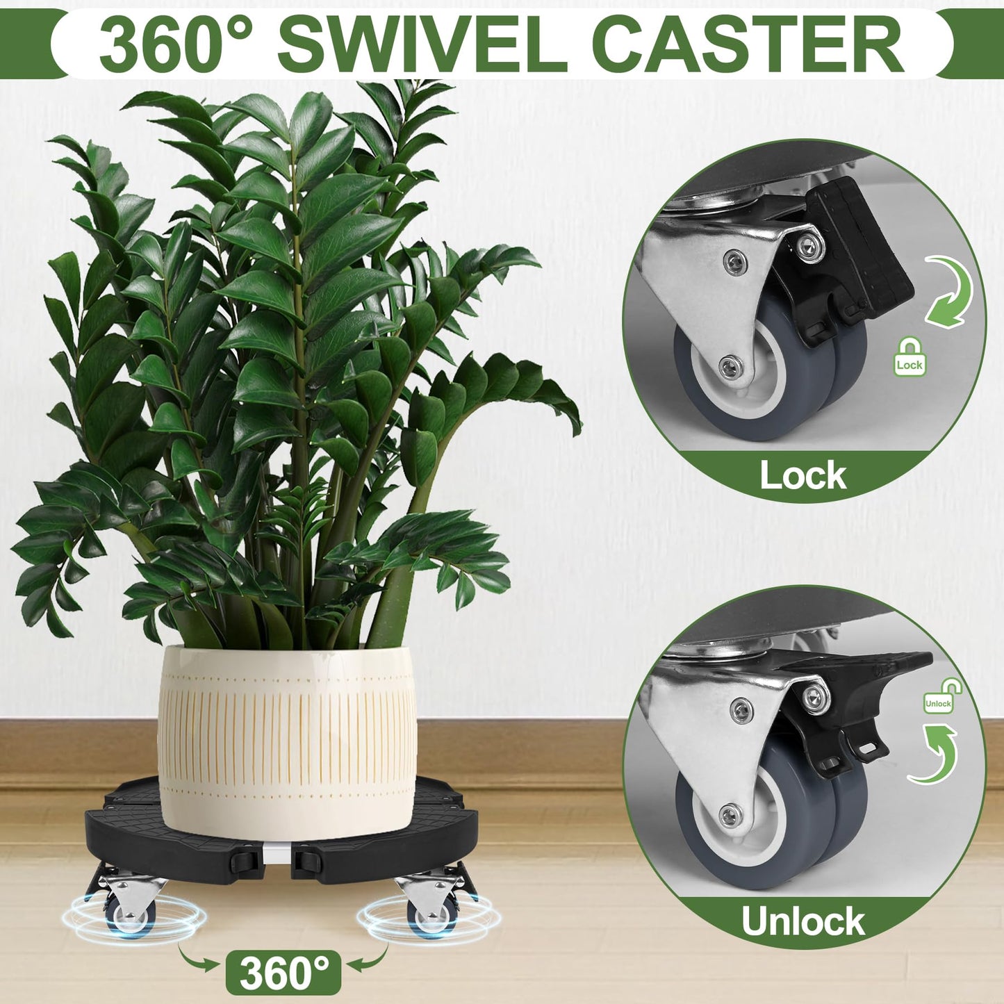 Plant Caddy Stand with 360° Wheels Adjustable 15-22 Inch Rolling Plant Stand Heavy Duty Large Plant Cart Dolly with Casters 440lbs Capacity for Large Planter, Garden Pot, Flower Pot, Black, 1 Pack