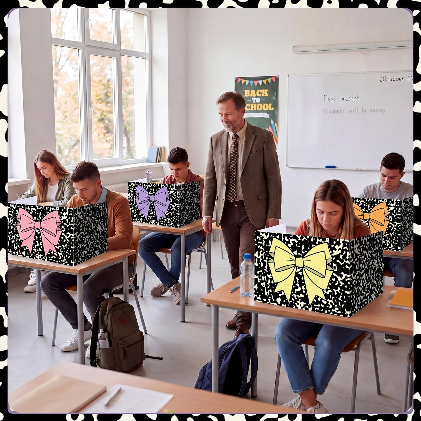 Poola Voidra 24 Pcs Composition Desk Dividers for Students Cardboard Privacy Folders Testing Privacy Classroom Boards for Desk Back to School Teacher Office Study Supplies (Pastel Bow)