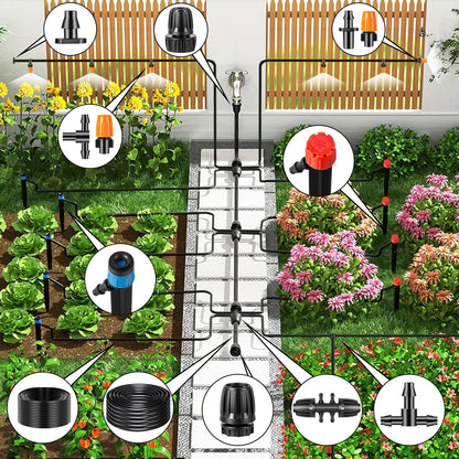 260FT Drip Irrigation System Kit, Automatic Drip Irrigation Kit with 1/2 inch Hose 1/4 inch Distribution Tubing and Accessories for Greenhouse, Yard, Lawn