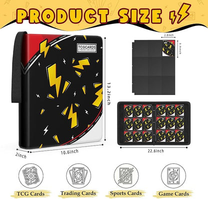 Card Binder for Pokemon Cards, 9 Pocket Trading Card Binder Holds 900 Cards with 50 Removable Sleeves, 3 Ring Zipper Card Holder Album Book Case for TCG, MTG, Sports Cards Collection, Boys Girls